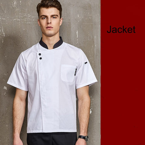 Image of Long Sleeves Restaurant Uniform Stand Collar Chef Jacket Coat Kitchen Work Wear Catering Cook Baking Pants Men Pocket Clothes