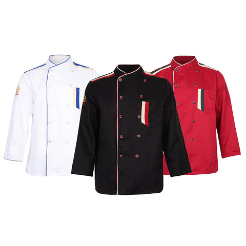 Image of Unisex Chef Long Sleeve Coat Jacket Restaurant Hotel Uniform Cook Waiter with Pocket Food Survice Worker Uniform Clothes