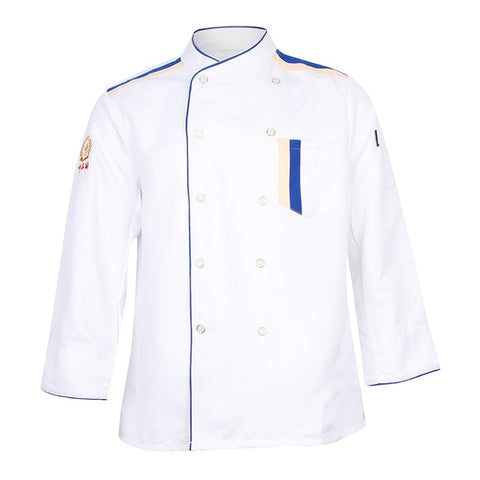 Image of Unisex Chef Long Sleeve Coat Jacket Restaurant Hotel Uniform Cook Waiter with Pocket Food Survice Worker Uniform Clothes