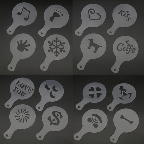 Image of 8/12/16Pcs/Set Coffee Drawing Model Creative Cappuccino Foam Spray Printing Flower Mold Kitchen Accessories Plastic Cooking Tool