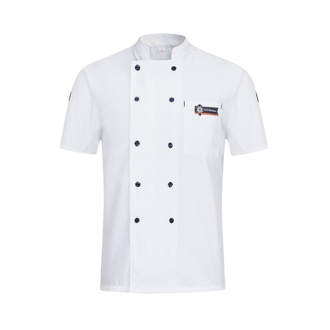 Image of Chef Jacket Waiter Waitress Short Sleeve Cook Shirt Unisex Kitchen Restaurant Uniform Barbers Dessert Shop Hotel Work Clothes