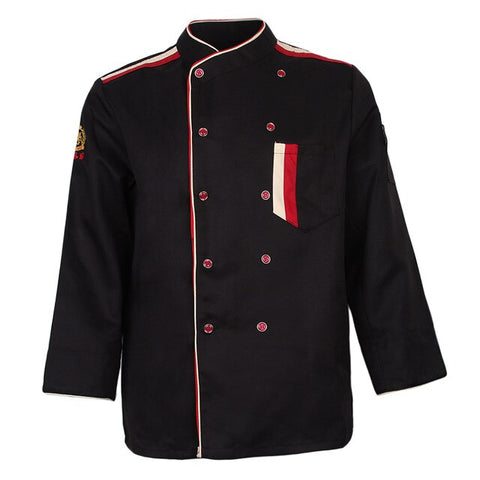 Image of Unisex Chef Long Sleeve Coat Jacket  Restaurant Hotel Uniform Cook Waiter with Pocket Food Survice Worker Uniform Clothes