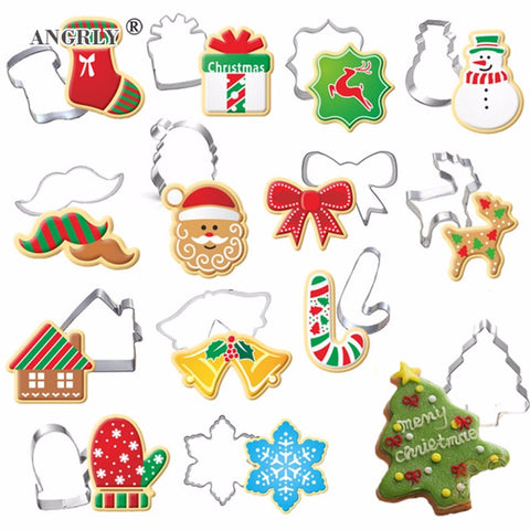 Image of Christmas Cookie Cutter Stainless Steel Cut Candy Biscuit Mold Cooking Tools Christmas Theme Metal Cutters Mould Snowflake Snowm