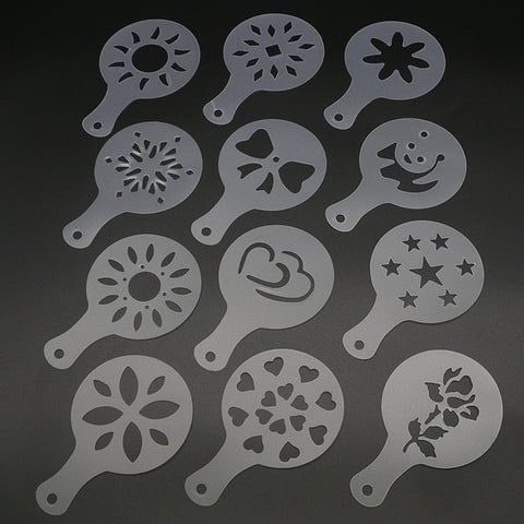 Image of 8/12/16Pcs/Set Coffee Drawing Model Creative Cappuccino Foam Spray Printing Flower Mold Kitchen Accessories Plastic Cooking Tool
